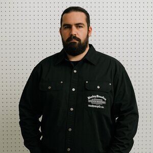 Harley Davidson XL Black Chore Shirt Long Sleeve‎ Motorcycle Biker Button Snap